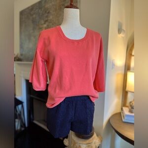 EUC! JCrew Flutter Sleeve Round Neck Sweater. Size Medium, Bright Papaya